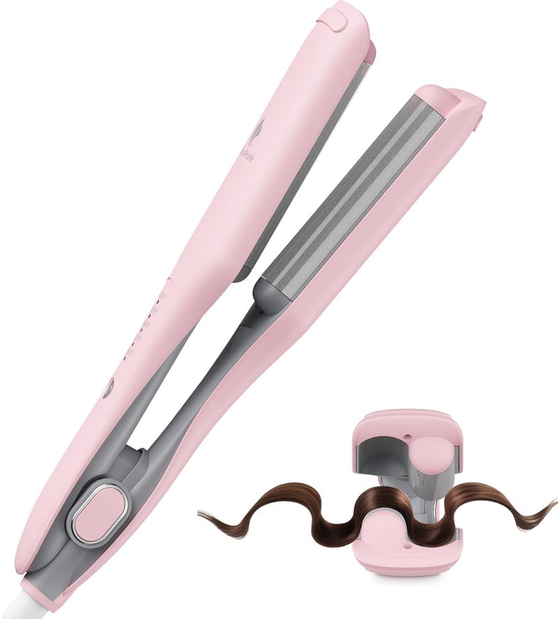 miropure Curling Iron Hair Crimper Waver, Waves Curling Wand 1 inch with 30S Fast Heating & PTC Heater, Deep Waver Hair Curler for Women, Dual Voltage, Pink - Image 1